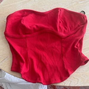 Red Strapless Ribbed Top